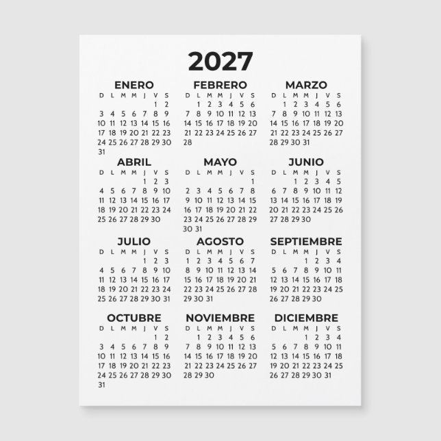 Minimalist Simple 2027 Magnetic Spanish Calendar (Front)