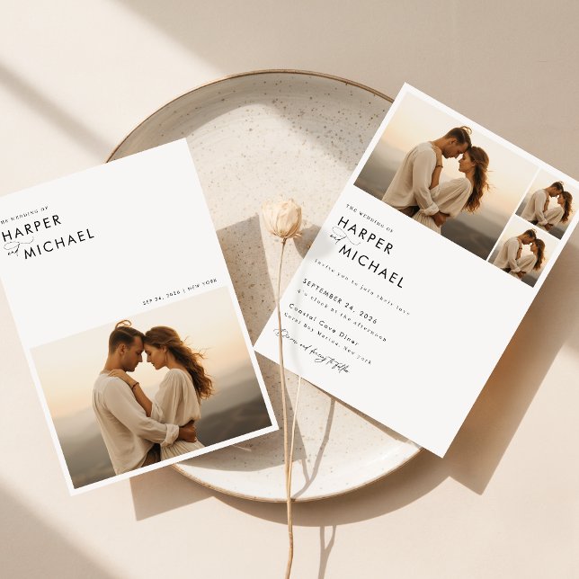 Minimalist Simple 5 Photo Collage Wedding Invitation (Creator Uploaded)