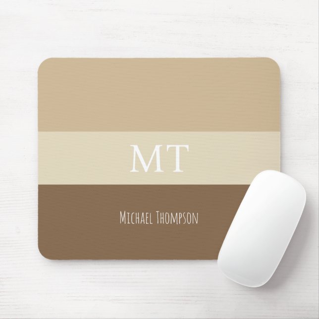 Minimalist simple and stylish monogram name brown mouse mat (With Mouse)