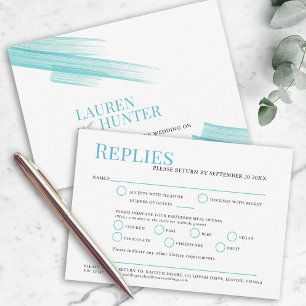 Minimalist simple aqua ink meal option wedding RSVP card