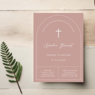 Minimalist simple arch pink baptism christening invitation