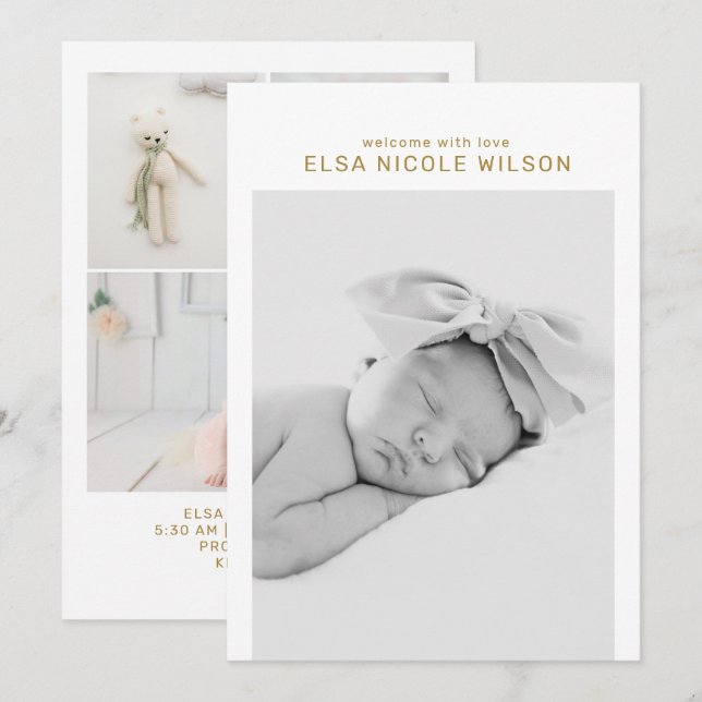 Minimalist Simple Baby Birth  Announcement Card (Front/Back)
