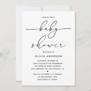 Minimalist Simple Baby Shower. Modern Clean Script Invitation