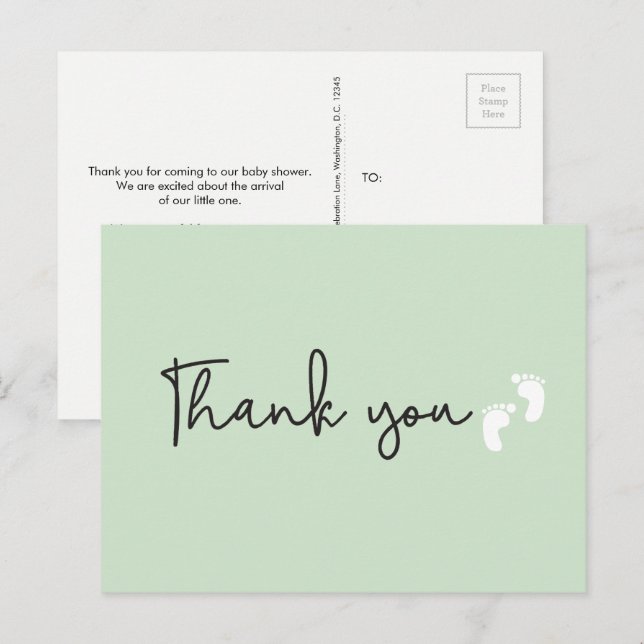 Minimalist simple Baby shower thank you Green Postcard (Front/Back)