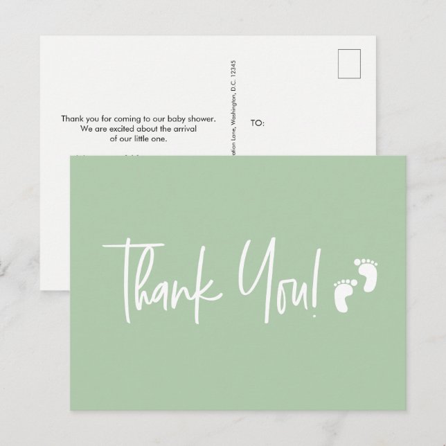 Minimalist Simple Baby shower thank you Green Postcard (Front/Back)