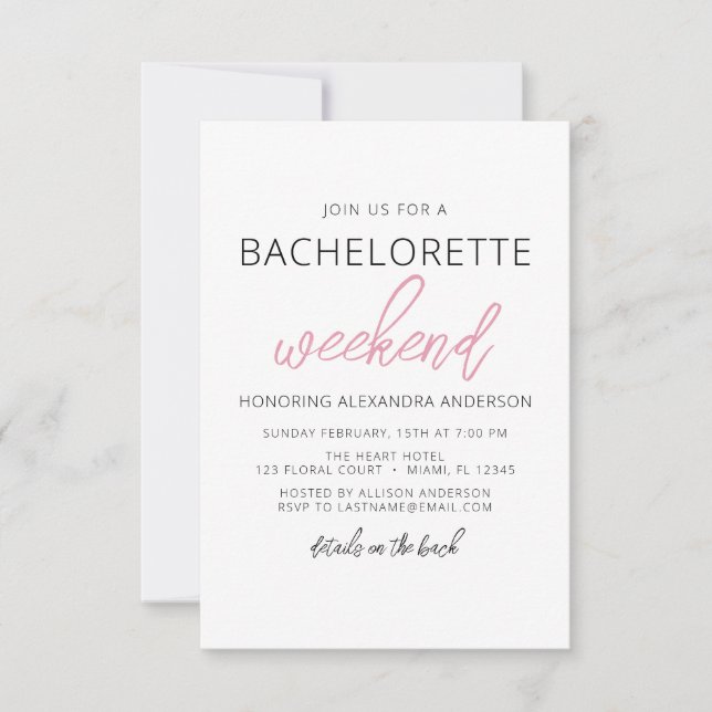 Minimalist Simple Bachelorette Weekend Party Invitation (Front)