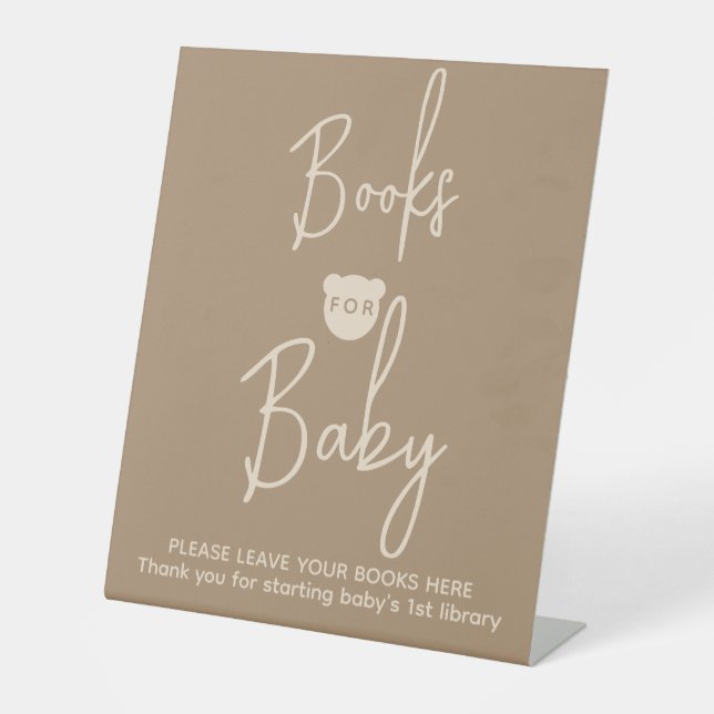 Minimalist simple Bear Baby Shower book for baby Pedestal Sign (Front)