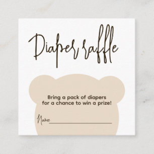 Minimalist simple bear Baby Shower diaper raffle Enclosure Card