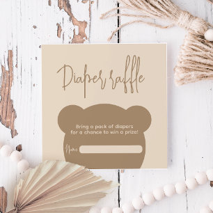 Minimalist simple bear Baby Shower diaper raffle Enclosure Card