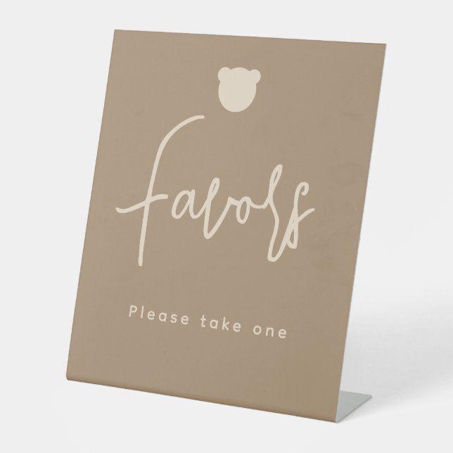 Minimalist simple Bear Baby Shower Favours  Pedestal Sign (Front)
