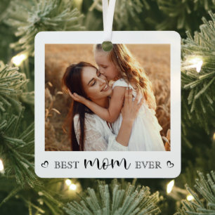 Minimalist Simple Best Mum Ever Photo Keepsake Metal Tree Decoration