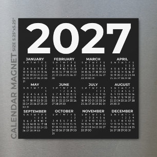 Minimalist Simple Black 2027 Magnetic Calendar