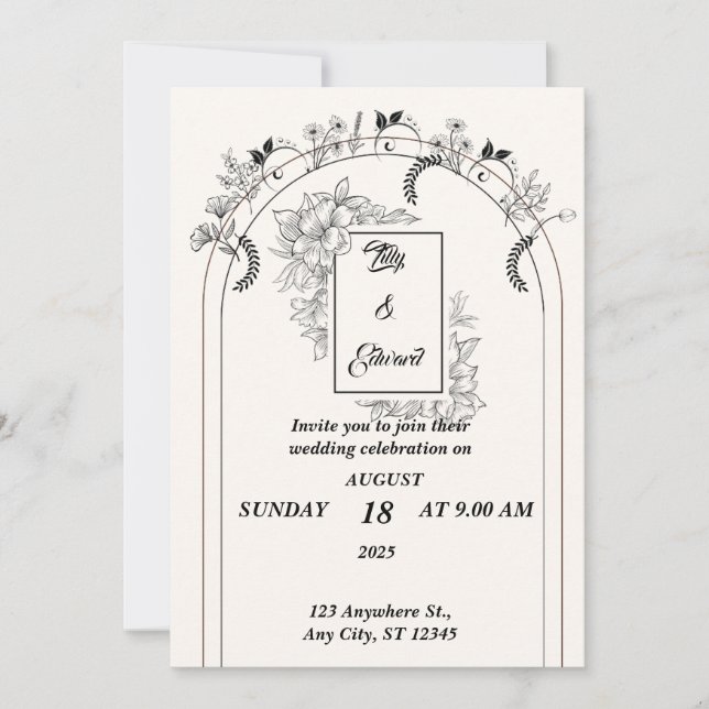 Minimalist Simple Black and Off-white Wedding Invitation (Front)