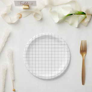 Minimalist simple black and white grid pattern paper plate