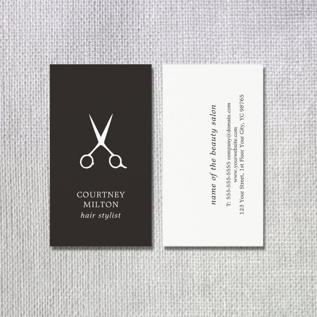 Minimalist Simple Black and White Hair Stylist Business Card (Creator Uploaded)
