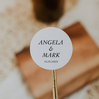 Minimalist Simple Black and White Wedding Classic Round Sticker
