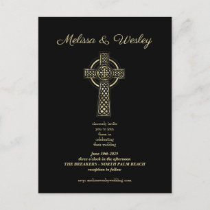 Minimalist simple black gold celtic cross wedding holiday postcard