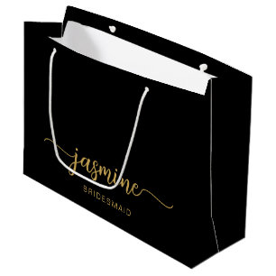 Minimalist Simple Black Gold Monogram Girly Script Large Gift Bag