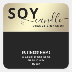 Minimalist simple black gold script soy candle sq square sticker