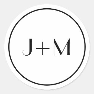 Minimalist Simple Black Monogram Wedding Classic Round Sticker