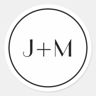 Minimalist Simple Black Monogram Wedding Classic Round Sticker