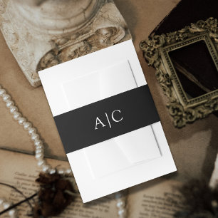 Minimalist Simple Black Monogram Wedding  Invitation Belly Band