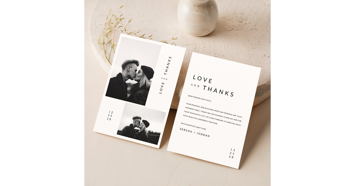 Minimalist Simple Black Typography Photo Wedding Thank You Card | Zazzle
