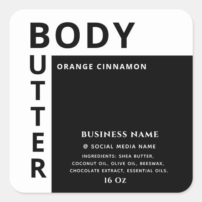 Minimalist simple black  white body butter label (Front)