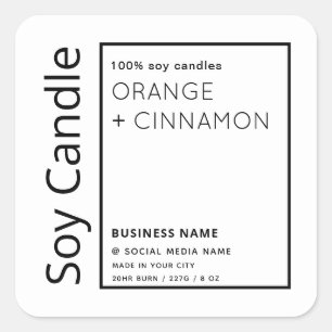 Minimalist simple black white border soy candle square sticker