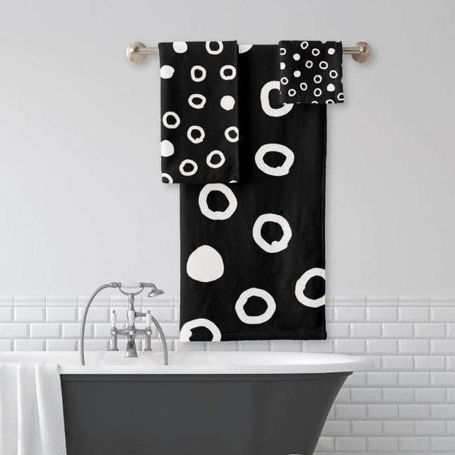 Minimalist simple Black & White Bubble Pattern Bath Towel Set (Creator Uploaded)