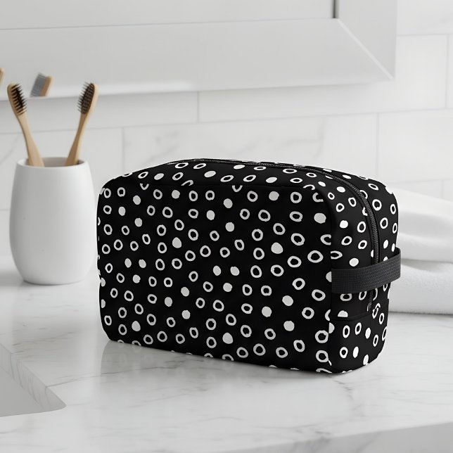 Minimalist simple Black & White Bubble Pattern Dopp Kit (black and white dopp kit)