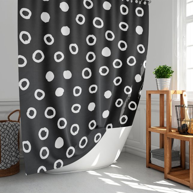 Minimalist simple Black & White Bubble Pattern Shower Curtain (Creator Uploaded)