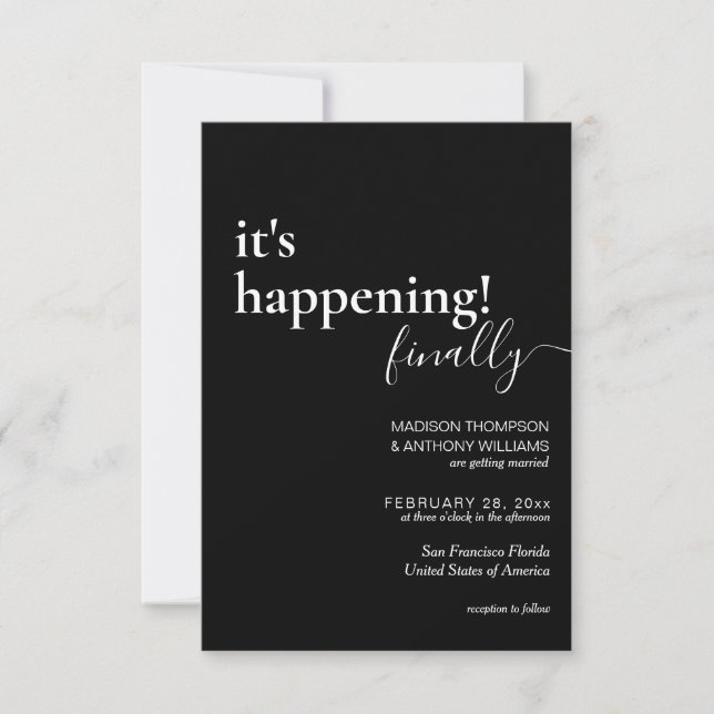 Minimalist Simple Black White Photo Wedding Invitation (Front)