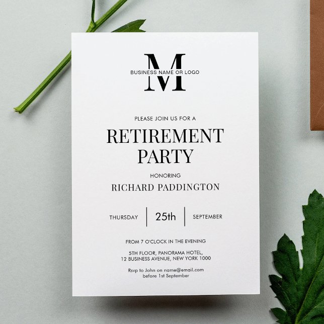 Minimalist Simple Black & White Retirement Party Invitation (Minimalist simple black and white business retirement party invitation design)