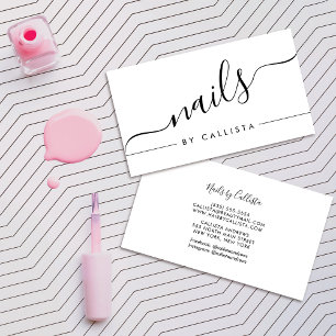 Minimalist Simple Black White Script Nails Business Card