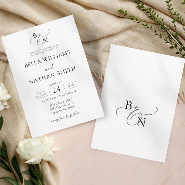 Minimalist Simple Black White Script Wedding Invitation (Creator Uploaded)
