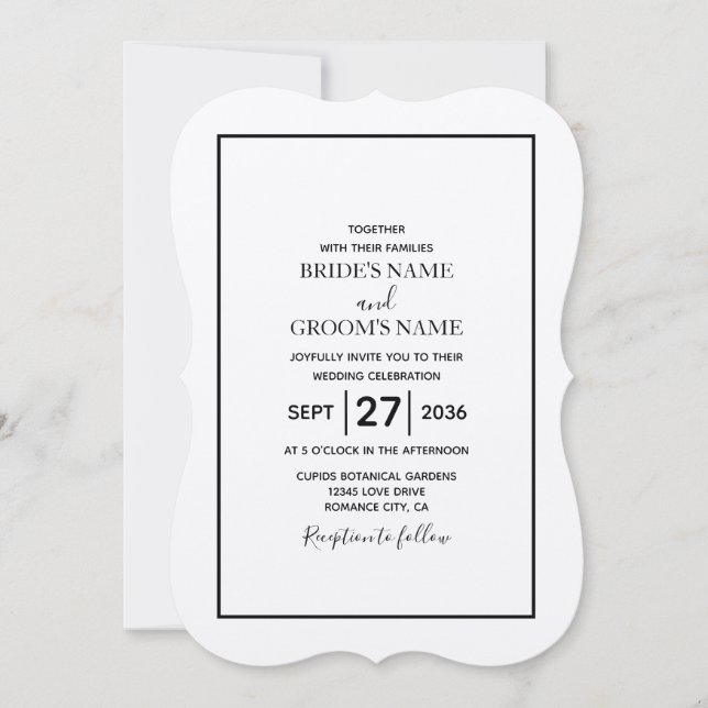 Minimalist Simple Black & White Wedding Invitation (Front)