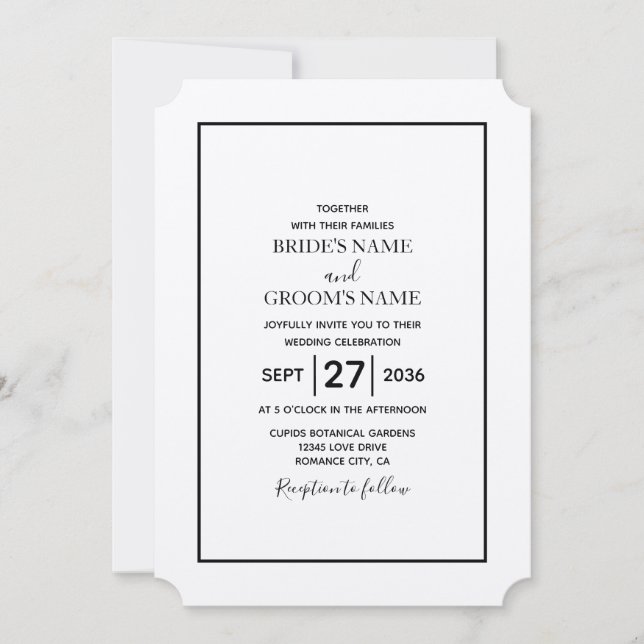 Minimalist Simple Black & White Wedding Invitation (Front)