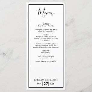 Minimalist Simple Black & White Wedding  Menu
