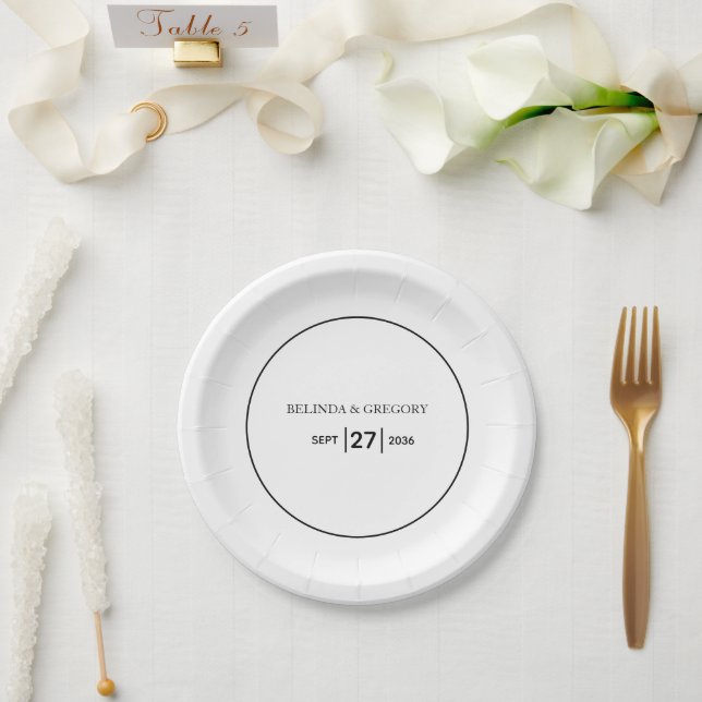 Minimalist Simple Black & White Wedding  Paper Plate (Wedding)