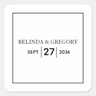 Minimalist Simple Black & White Wedding Square Sticker