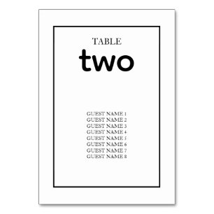 Minimalist Simple Black & White Wedding Table Number