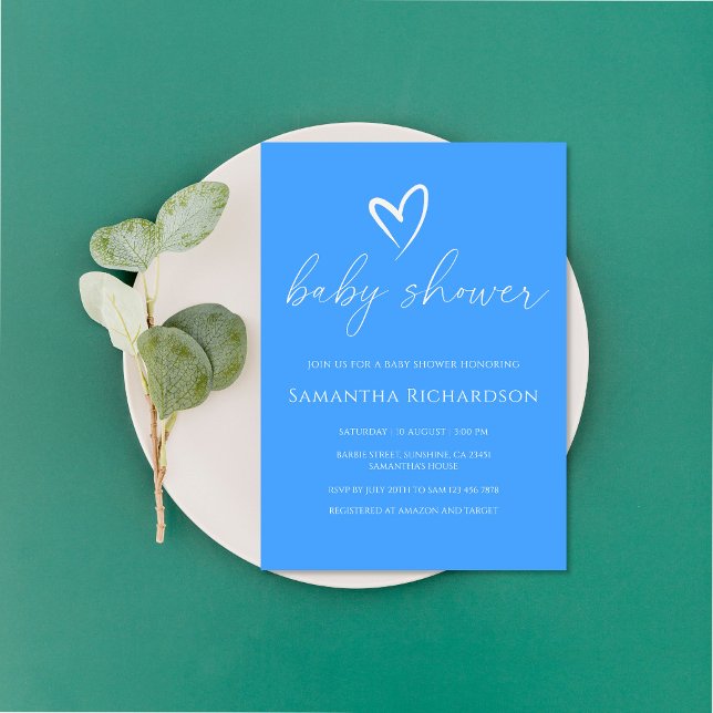 Minimalist Simple Blue Boy Baby Shower Invitation (Creator Uploaded)