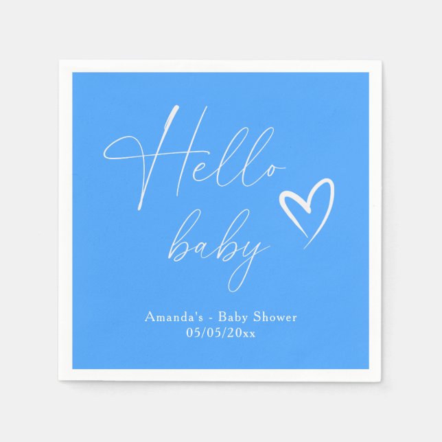 Minimalist Simple Blue Hello Baby Napkin (Front)