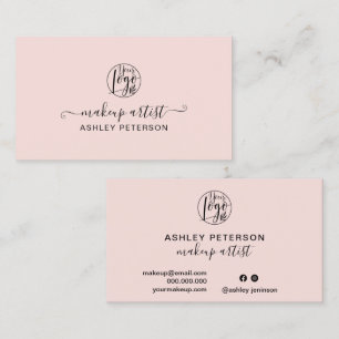 Minimalist simple blush pink logo makeup business card