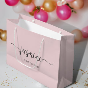 Minimalist Simple Blush Pink Monogram Girly Script Large Gift Bag