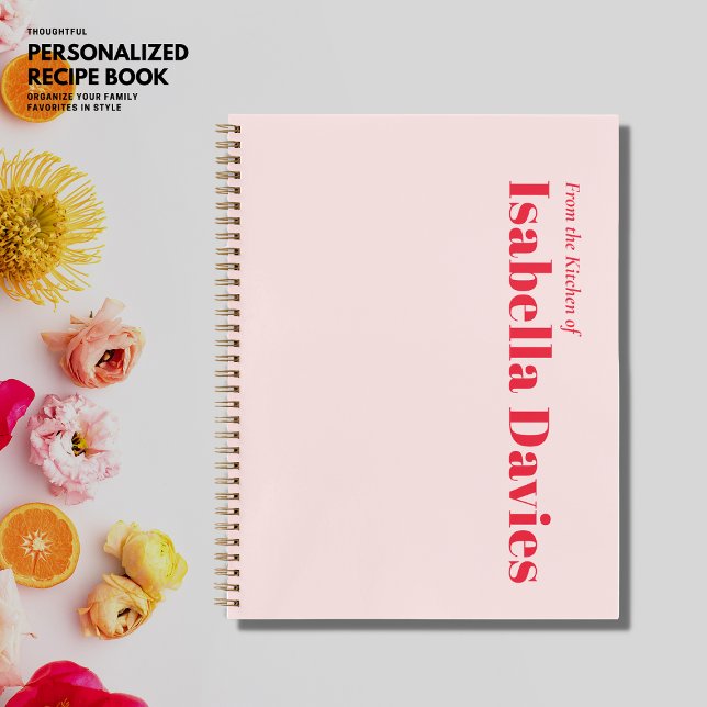 Minimalist Simple Blush Red Monogram Name Recipe Notebook (Creator Uploaded)