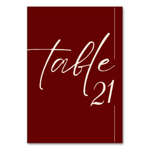 Minimalist simple Burgundy maroon and red Wedding Table Number