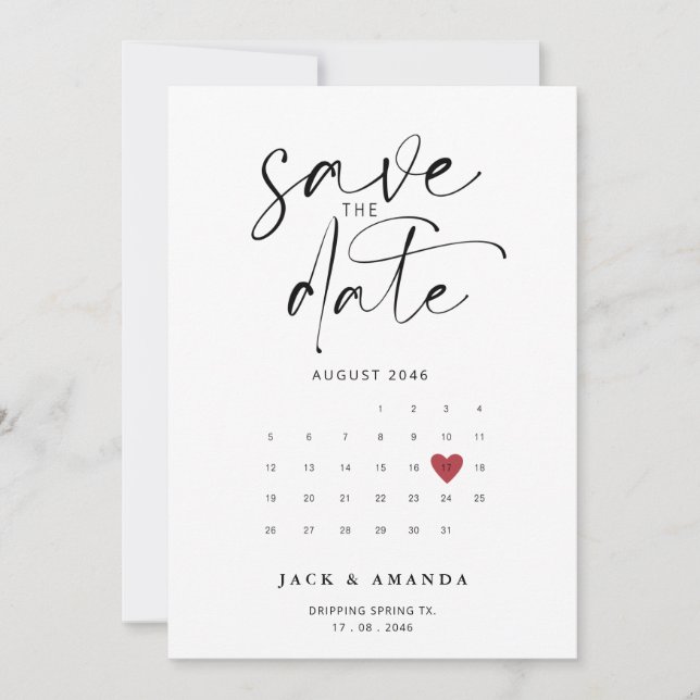 Minimalist Simple Calender Wedding save the date (Front)
