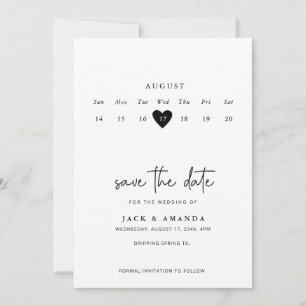 Minimalist Simple Calender Wedding save the date